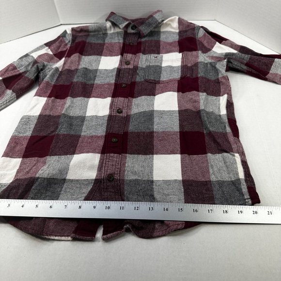 Hollister Men's Size Medium Shirt Button Up Long Sleeve Plaid Red Gray Preowned - Picture 11 of 14